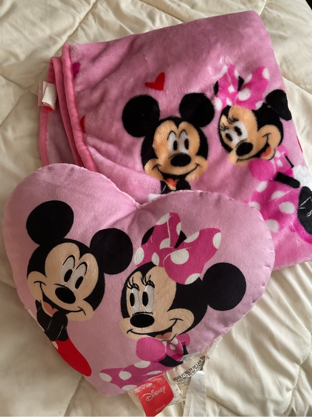 Disney Valentine Minnie & Mickey Plush Heart Pillow with Matching Blanket